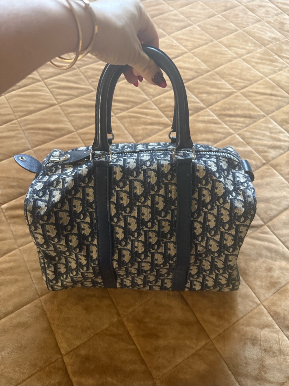 CHRISTIAN DIOR Monogram Satchel Bag in Blue and Cream